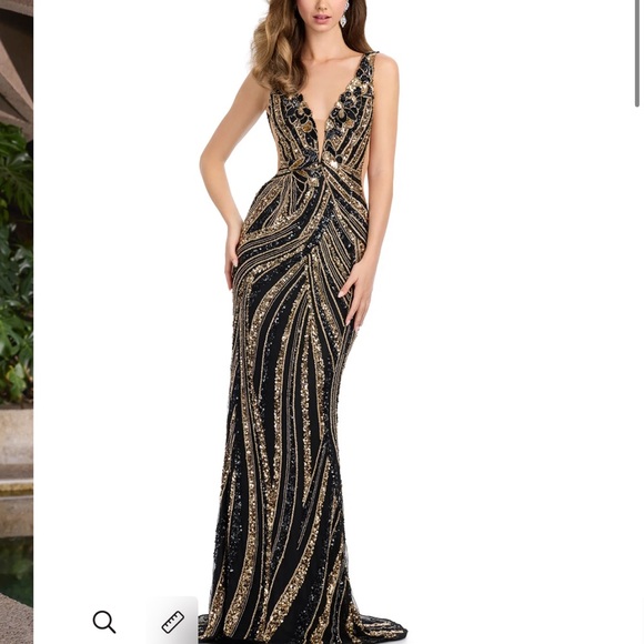 Designer Black and Gold Dress Sequin Cut Out Prom Formal Gown Laura Ashley 11980 - Picture 1 of 13